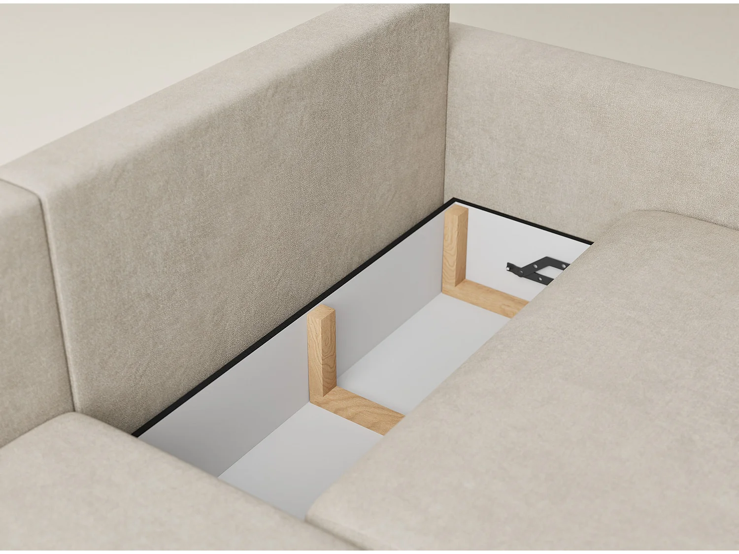 Canapé d'angle gauche avec fonction lit en tissu chenille beige LEON