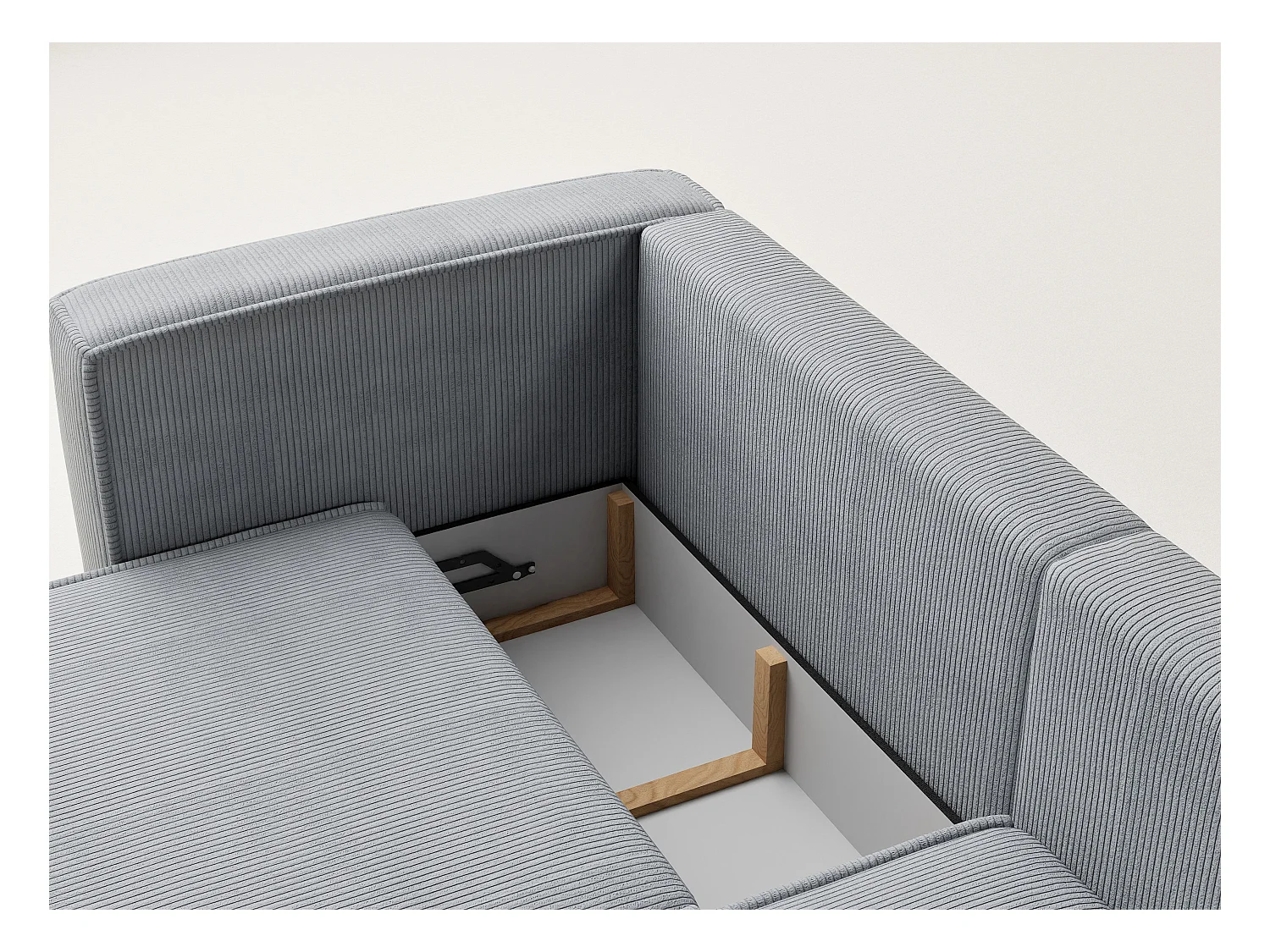 Canapé d'angle droit avec fonction lit en velours gris clair VELTO