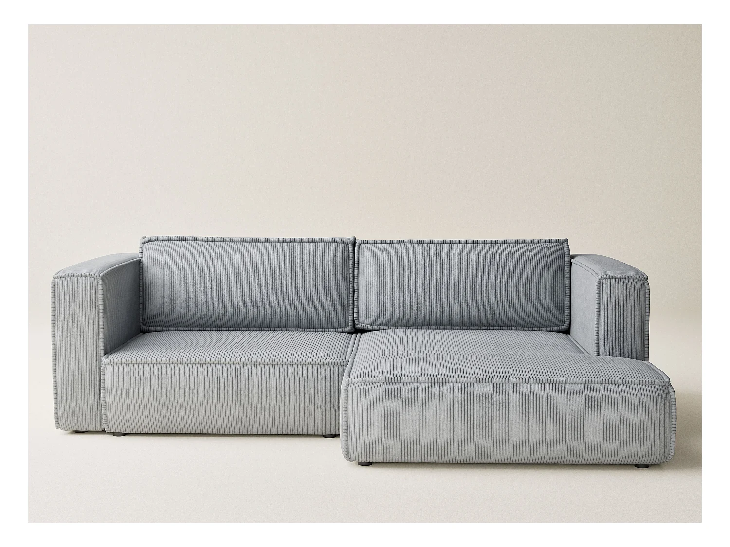 Canapé d'angle droit avec fonction lit en velours gris clair VELTO