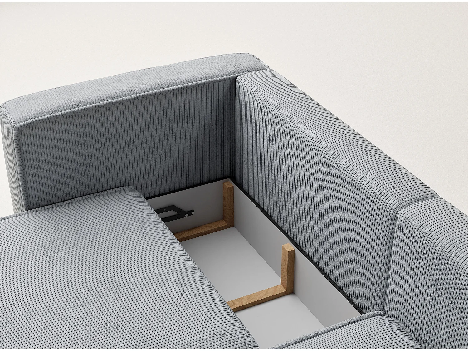 Canapé d'angle droit avec fonction lit en velours gris clair VELTO