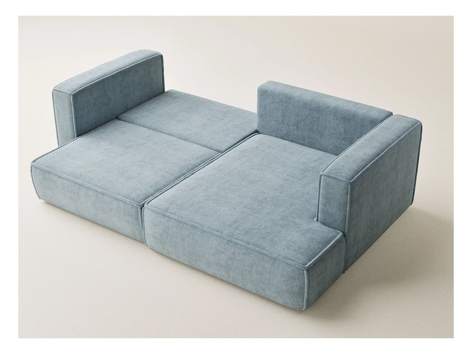 Canapé d'angle droit avec fonction lit en tissu chenille bleu clair VELTO