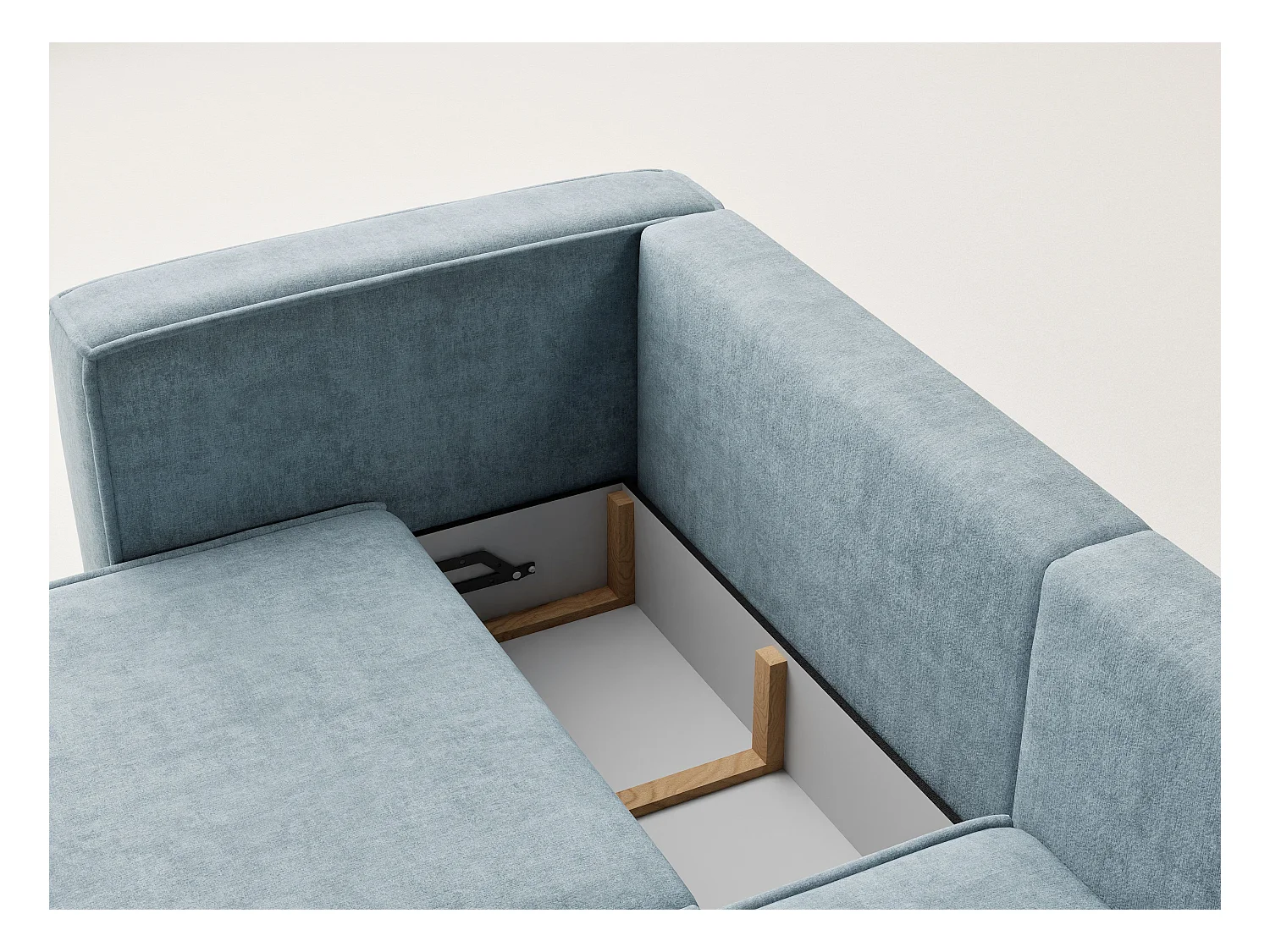 Canapé d'angle droit avec fonction lit en tissu chenille bleu clair VELTO