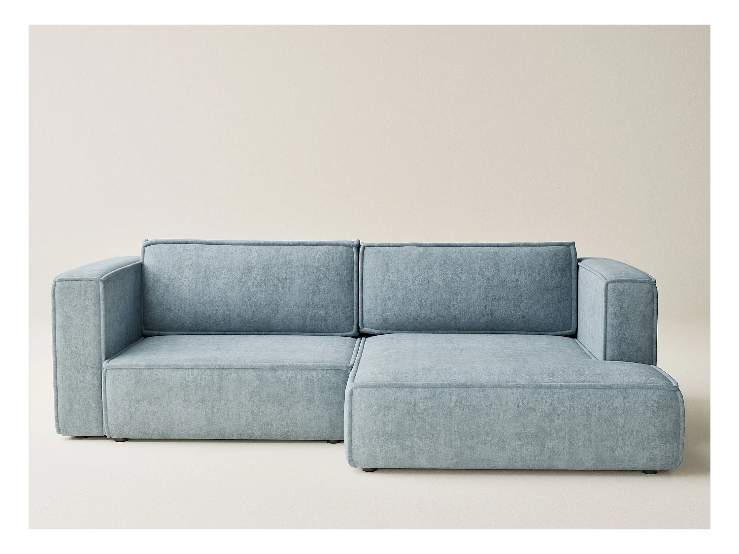 Canapé d'angle droit avec fonction lit en tissu chenille bleu clair VELTO