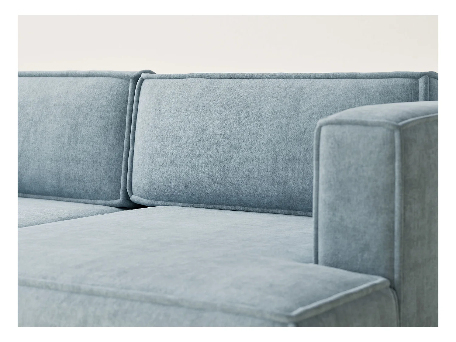 Canapé d'angle droit avec fonction lit en tissu chenille bleu clair VELTO