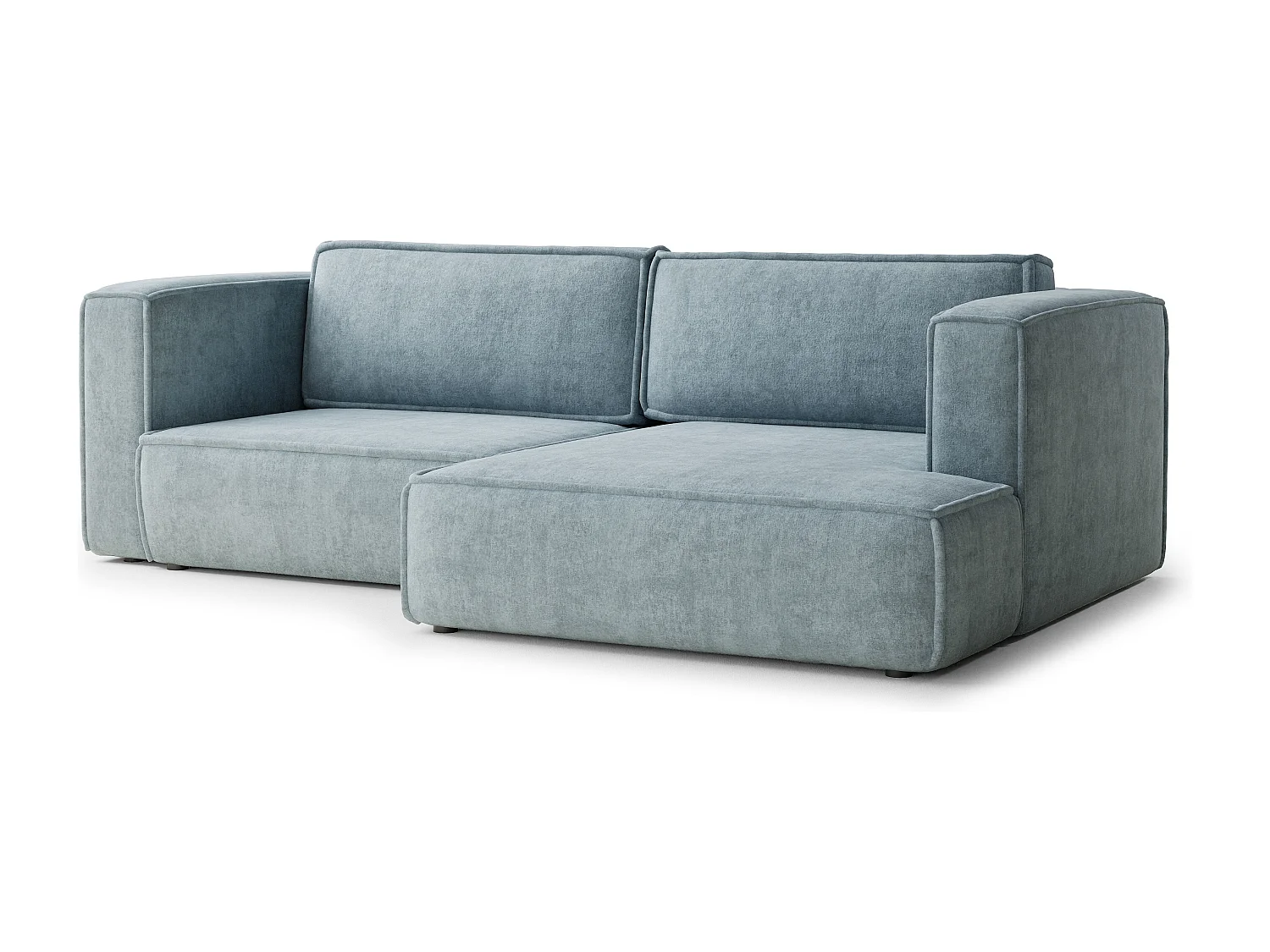 Canapé d'angle droit avec fonction lit en tissu chenille bleu clair VELTO