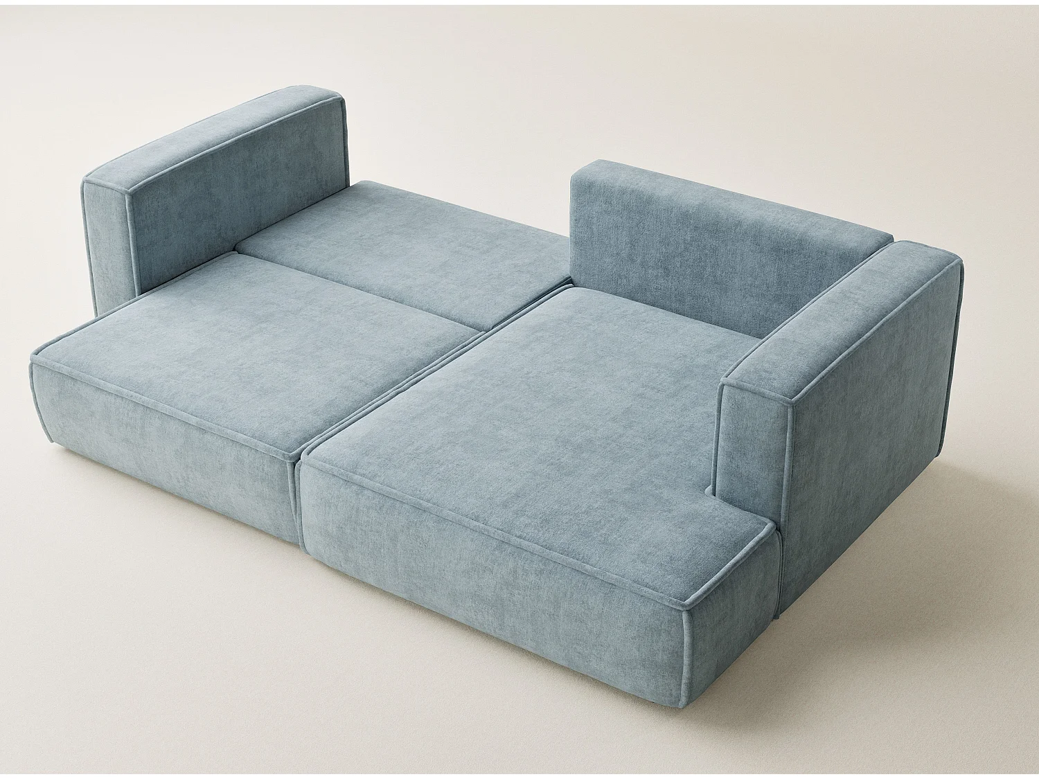 Canapé d'angle droit avec fonction lit en tissu chenille bleu clair VELTO