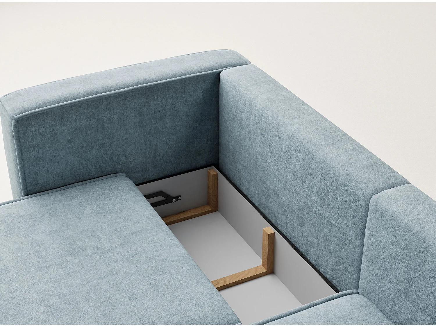 Canapé d'angle droit avec fonction lit en tissu chenille bleu clair VELTO