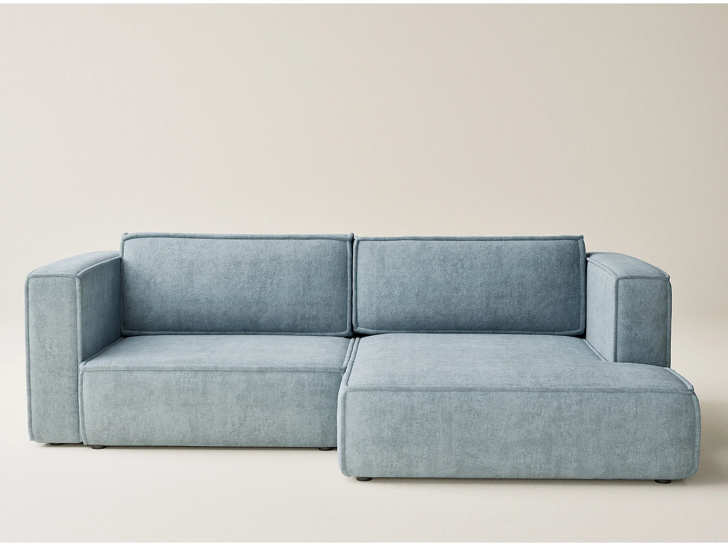 Canapé d'angle droit avec fonction lit en tissu chenille bleu clair VELTO