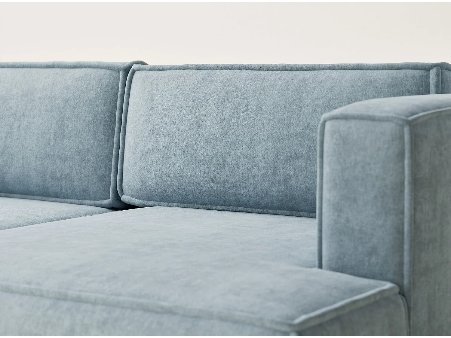 Canapé d'angle droit avec fonction lit en tissu chenille bleu clair VELTO