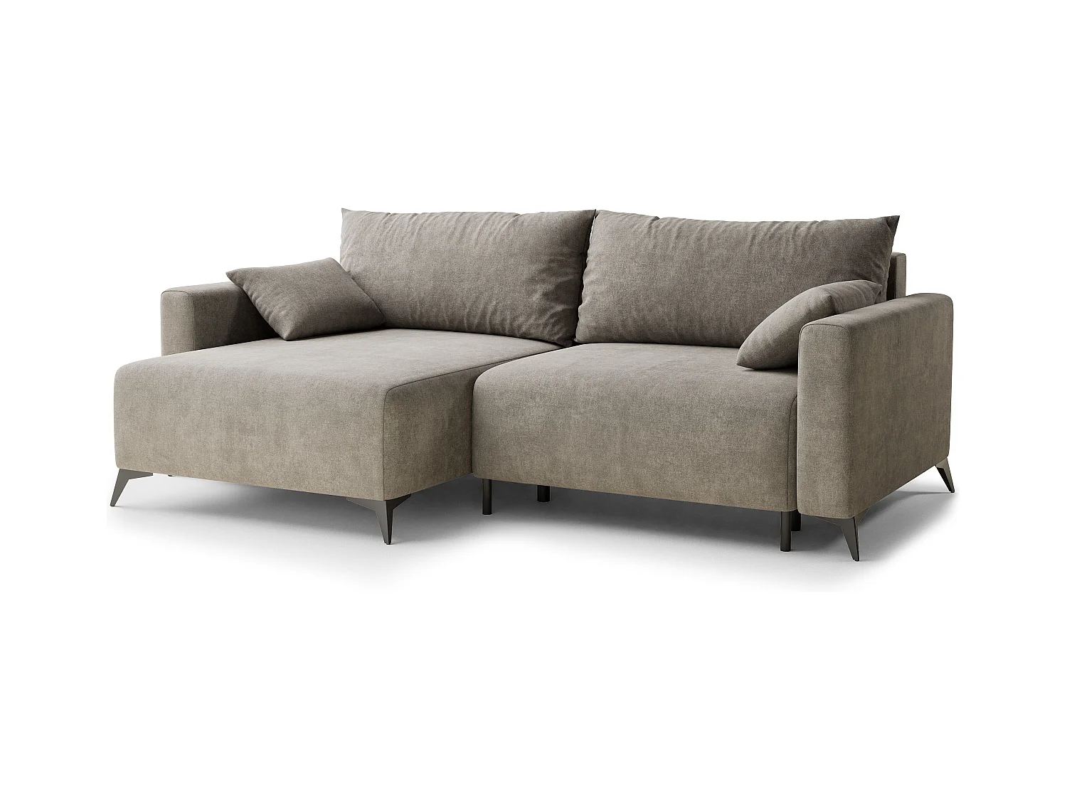 Canapé d'angle gauche avec fonction lit en tissu chenille taupe LEON