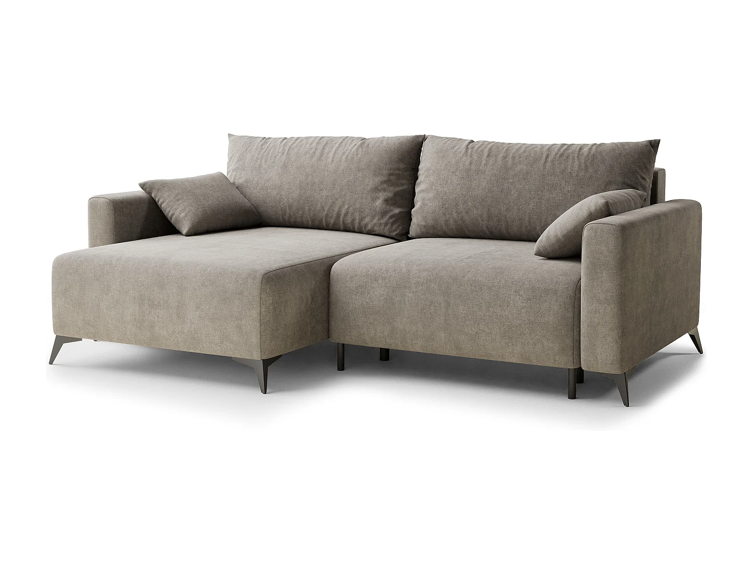 Canapé d'angle gauche avec fonction lit en tissu chenille taupe LEON