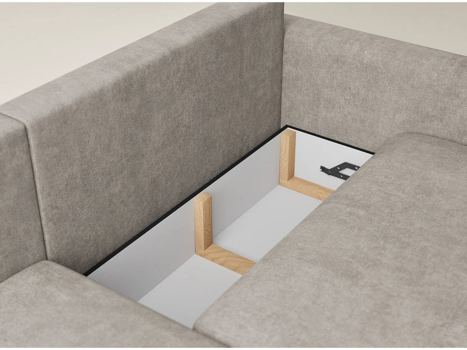 Canapé d'angle gauche avec fonction lit en tissu chenille taupe LEON