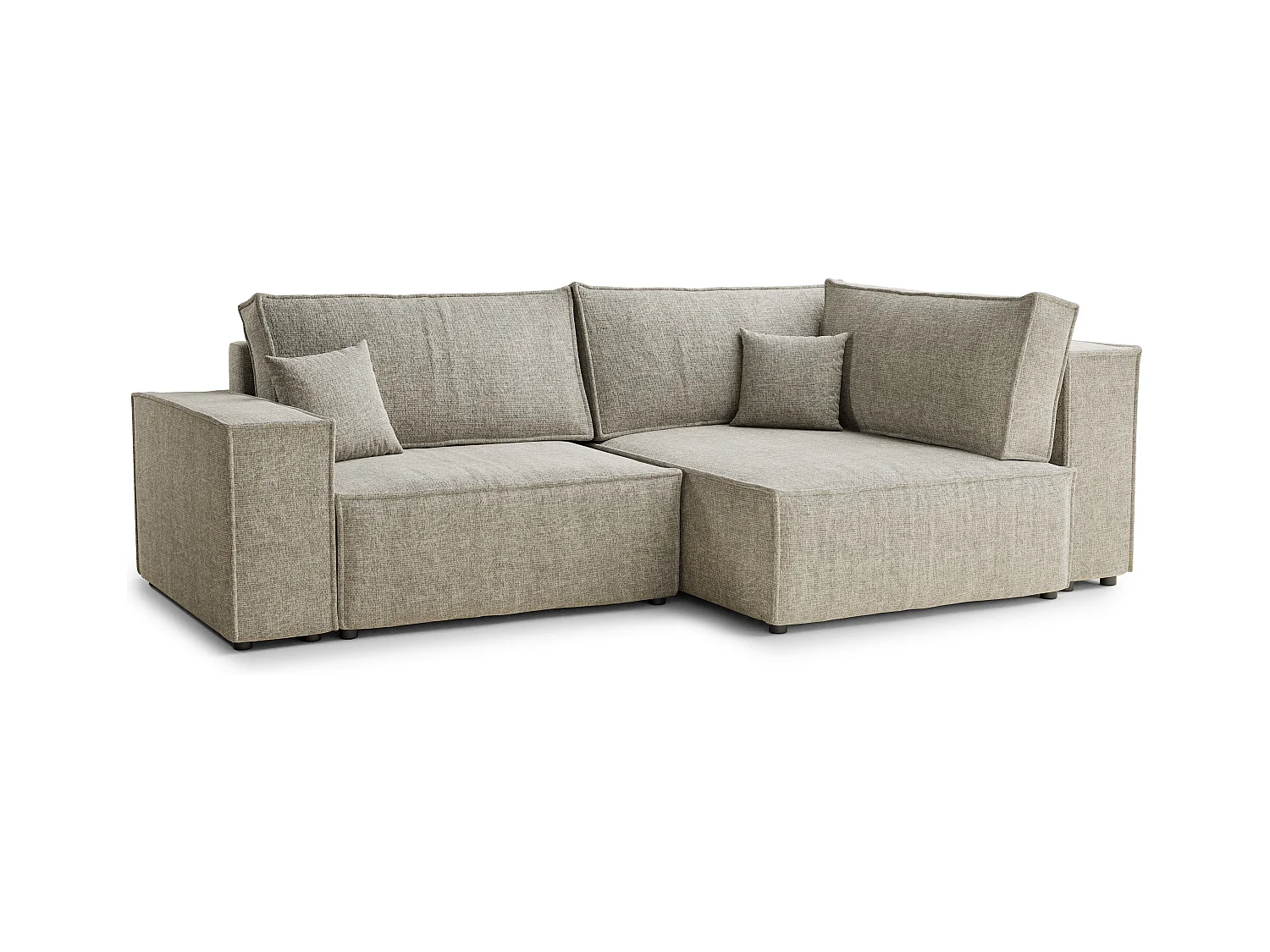 Canapé d'angle droit avec fonction lit en tissu chenille beige TONGA