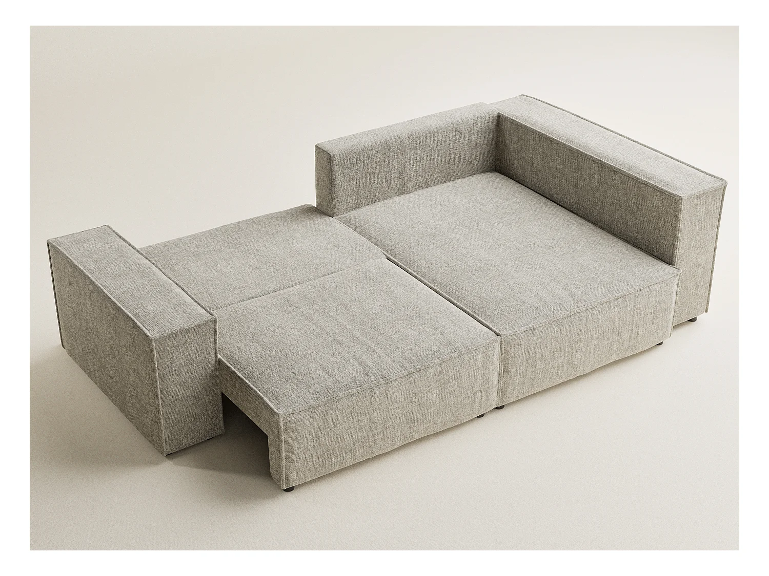 Canapé d'angle droit avec fonction lit en tissu chenille beige TONGA