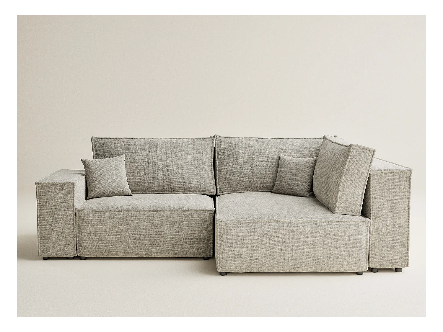 Canapé d'angle droit avec fonction lit en tissu chenille beige TONGA