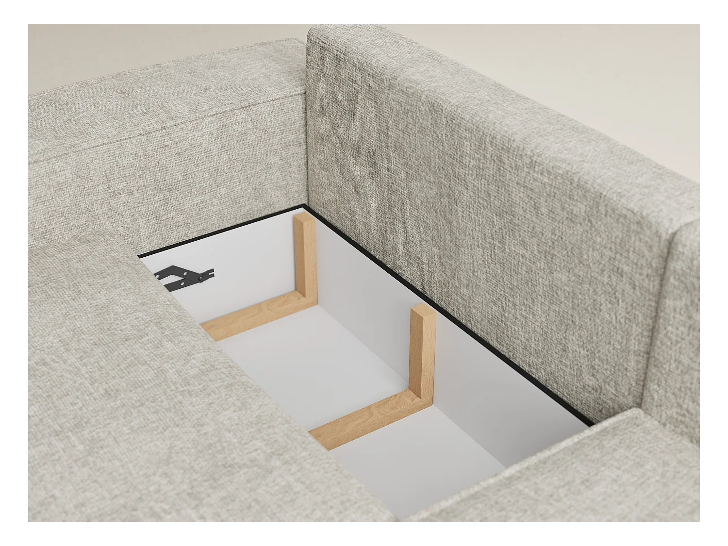 Canapé d'angle droit avec fonction lit en tissu chenille beige TONGA