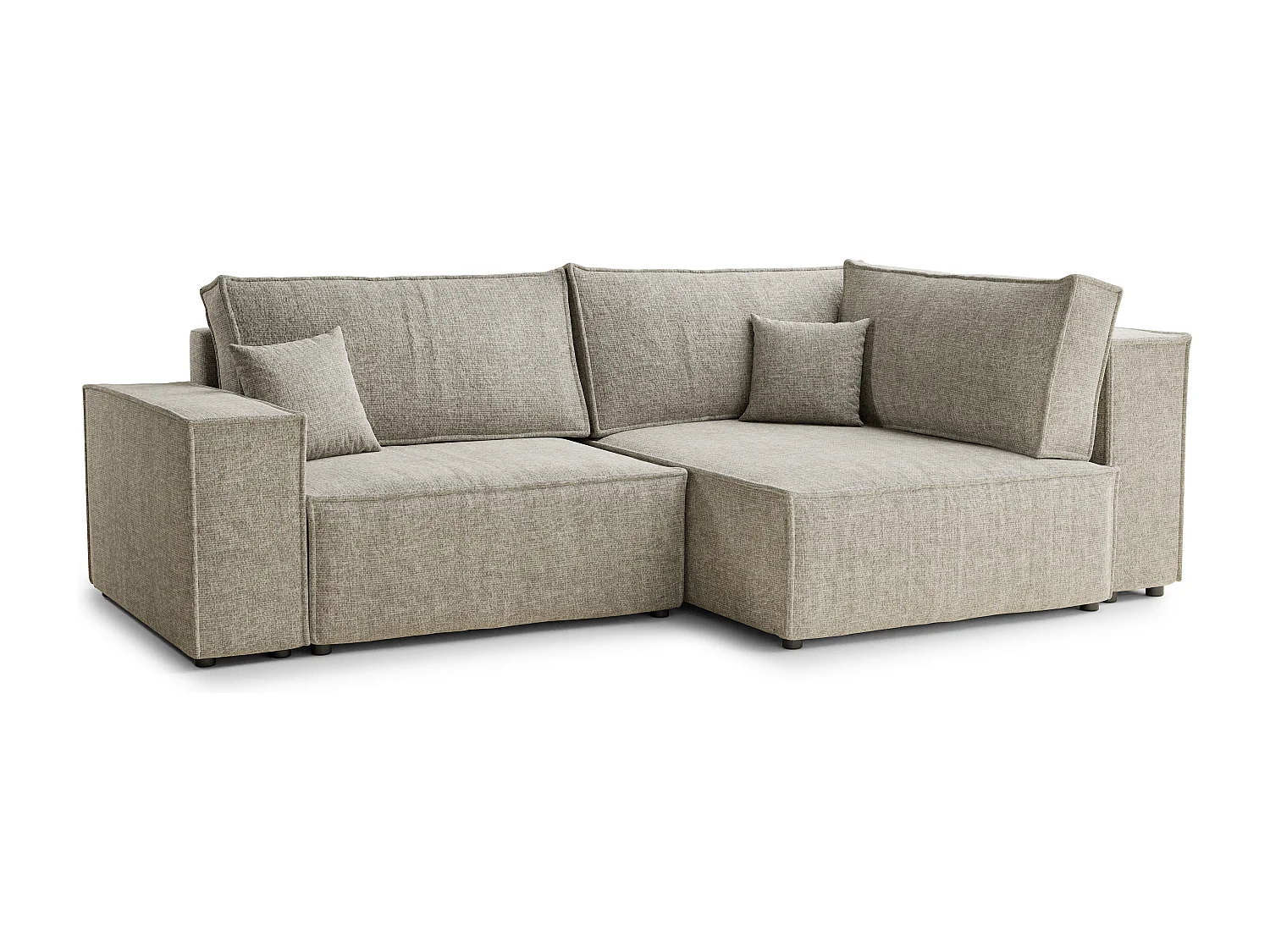 Canapé d'angle droit avec fonction lit en tissu chenille beige TONGA