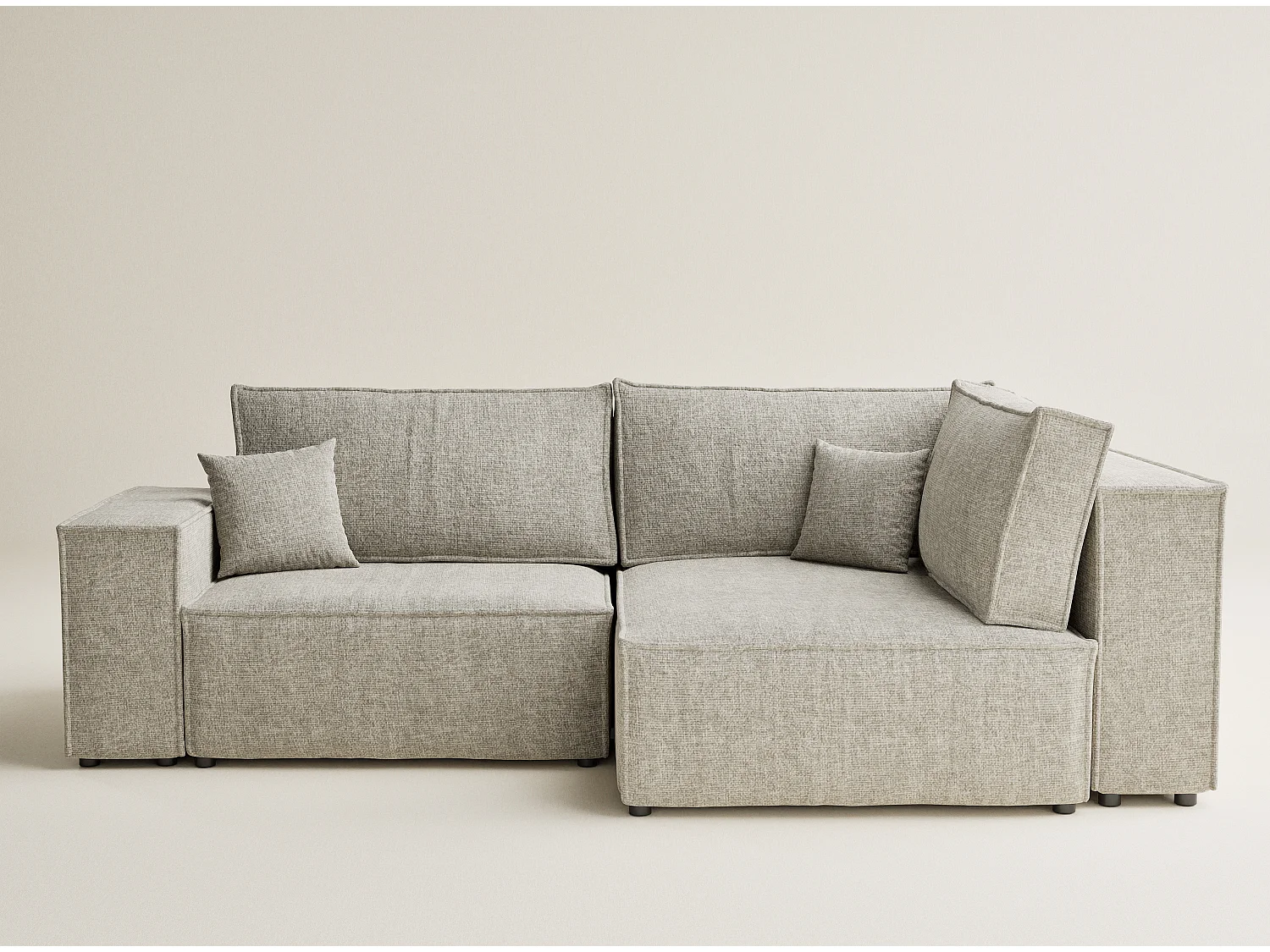 Canapé d'angle droit avec fonction lit en tissu chenille beige TONGA