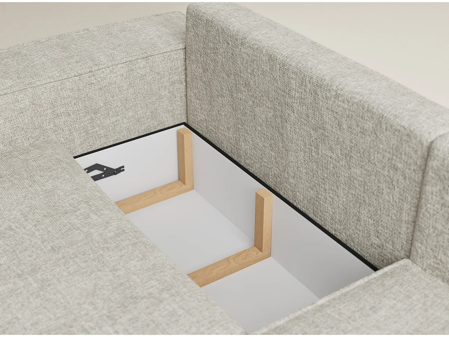 Canapé d'angle droit avec fonction lit en tissu chenille beige TONGA