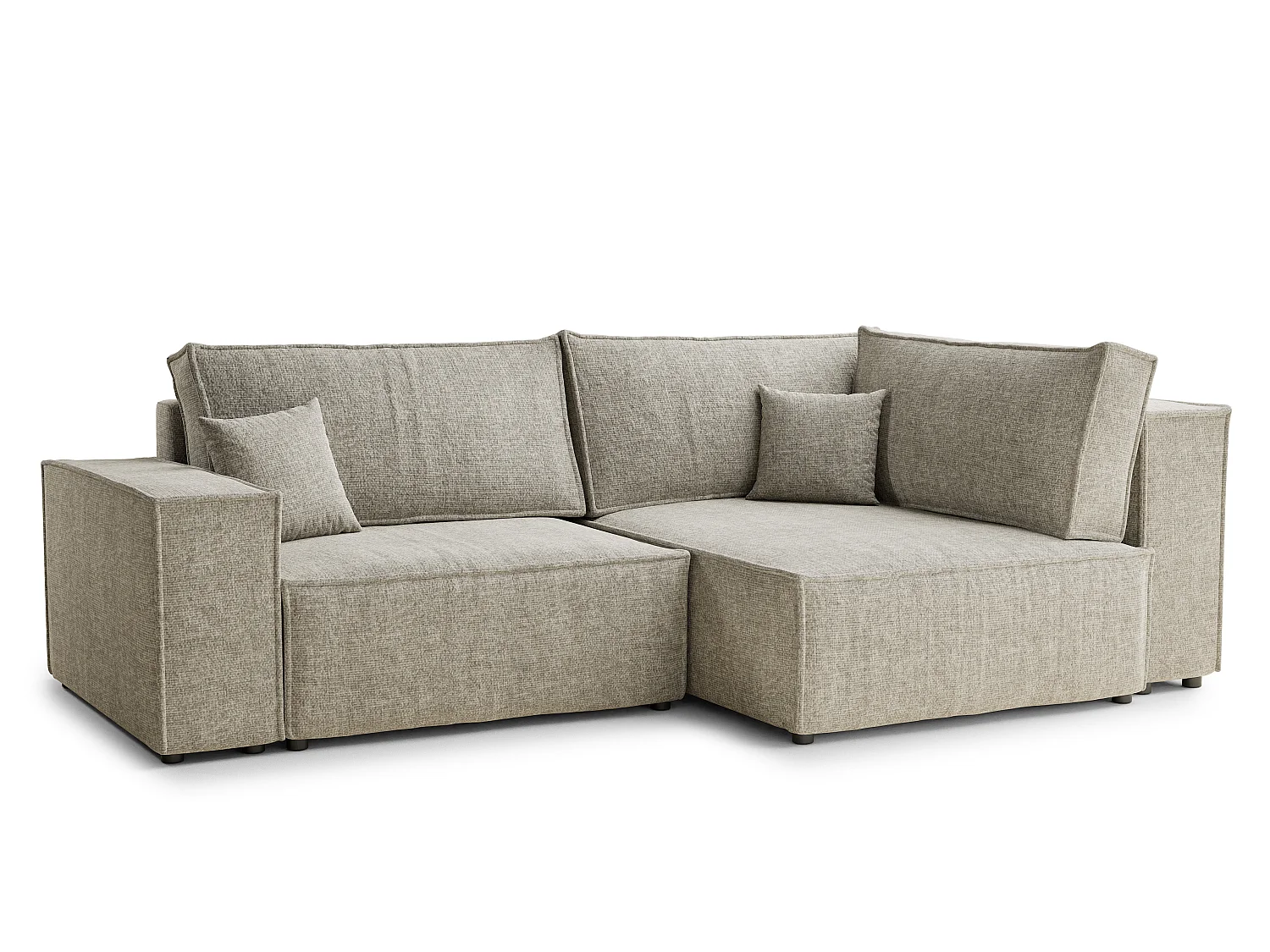 Canapé d'angle droit avec fonction lit en tissu chenille beige TONGA