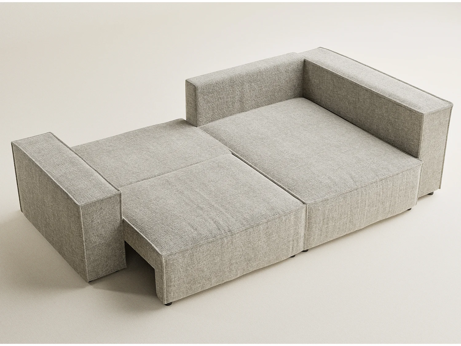 Canapé d'angle droit avec fonction lit en tissu chenille beige TONGA