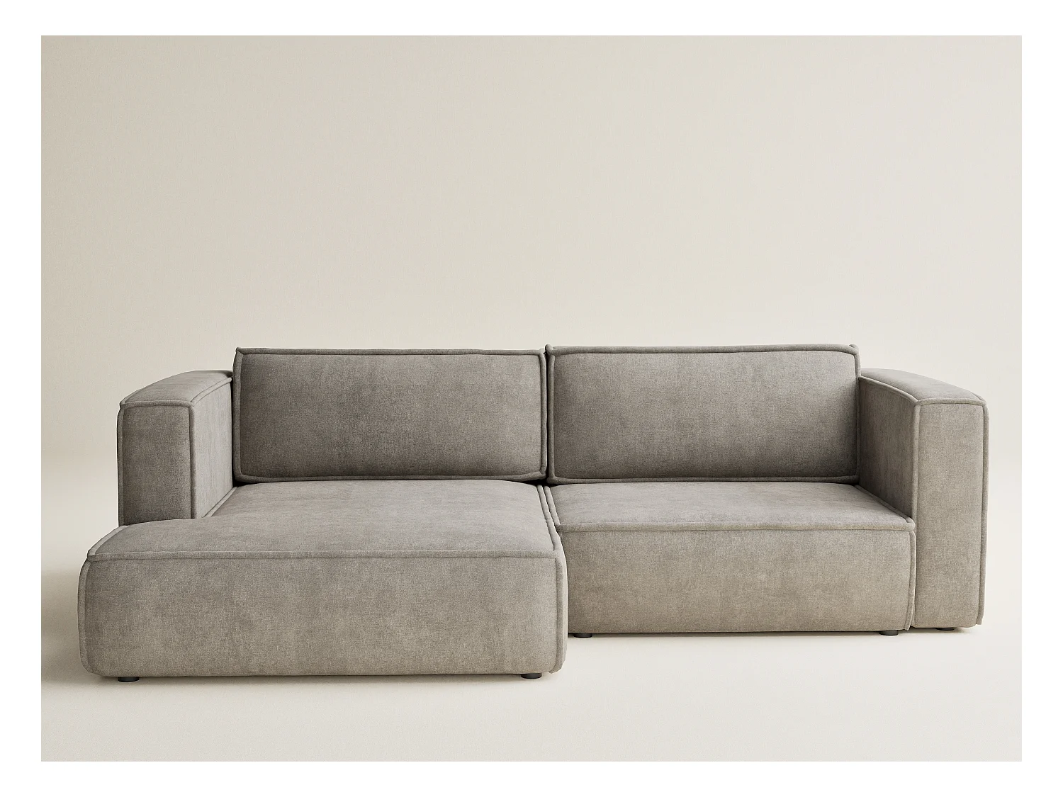 Canapé d'angle gauche avec fonction lit en tissu chenille taupe VELTO