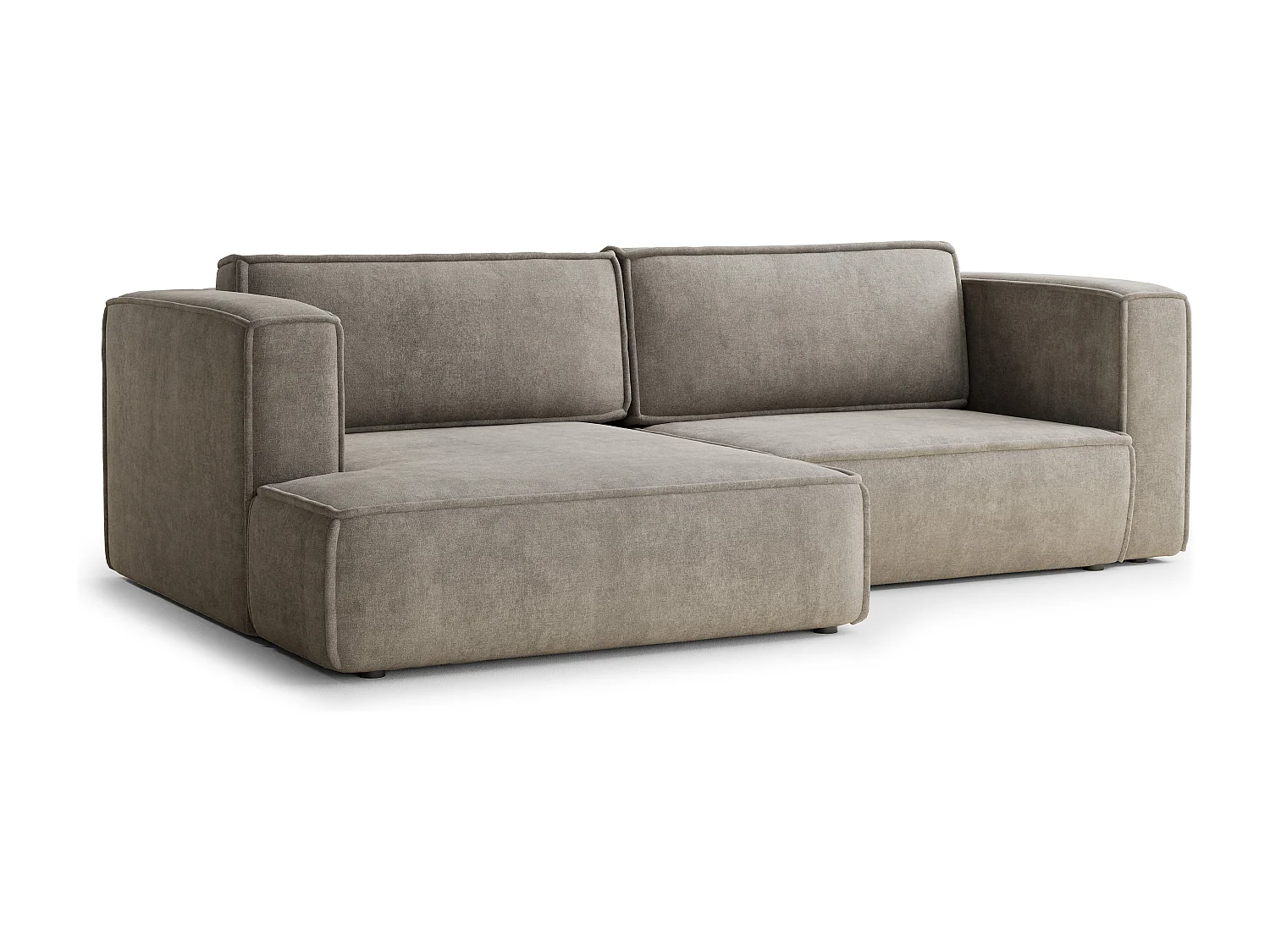 Canapé d'angle gauche avec fonction lit en tissu chenille taupe VELTO