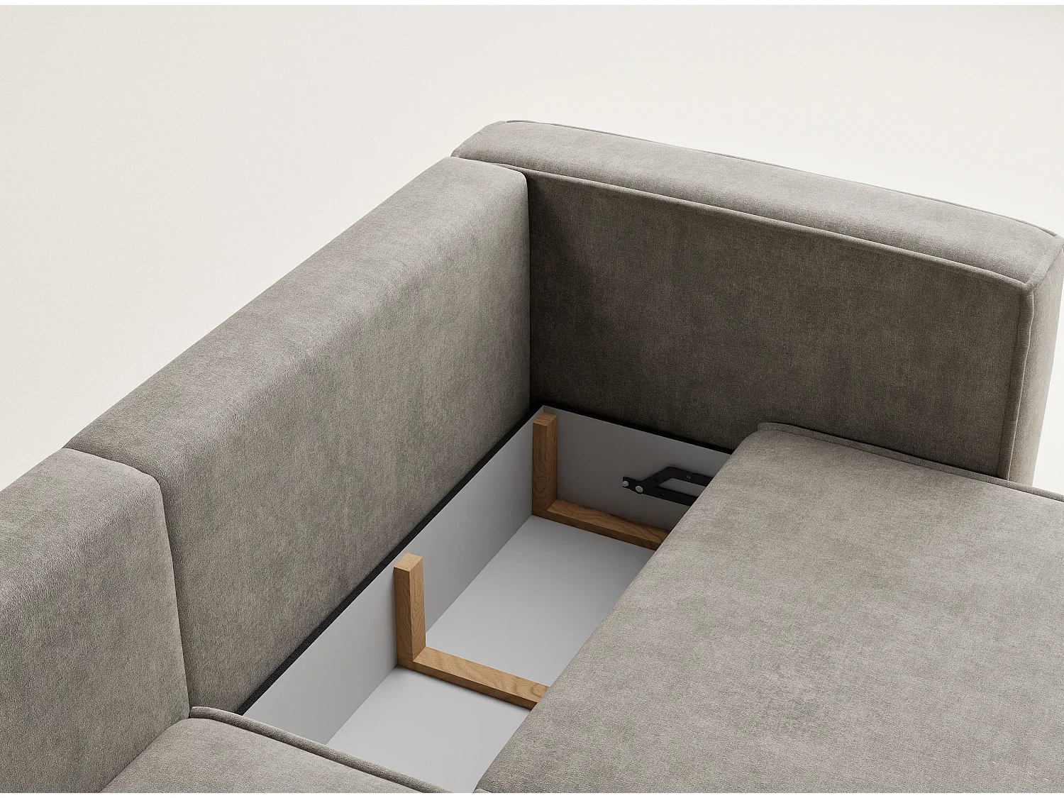 Canapé d'angle gauche avec fonction lit en tissu chenille taupe VELTO