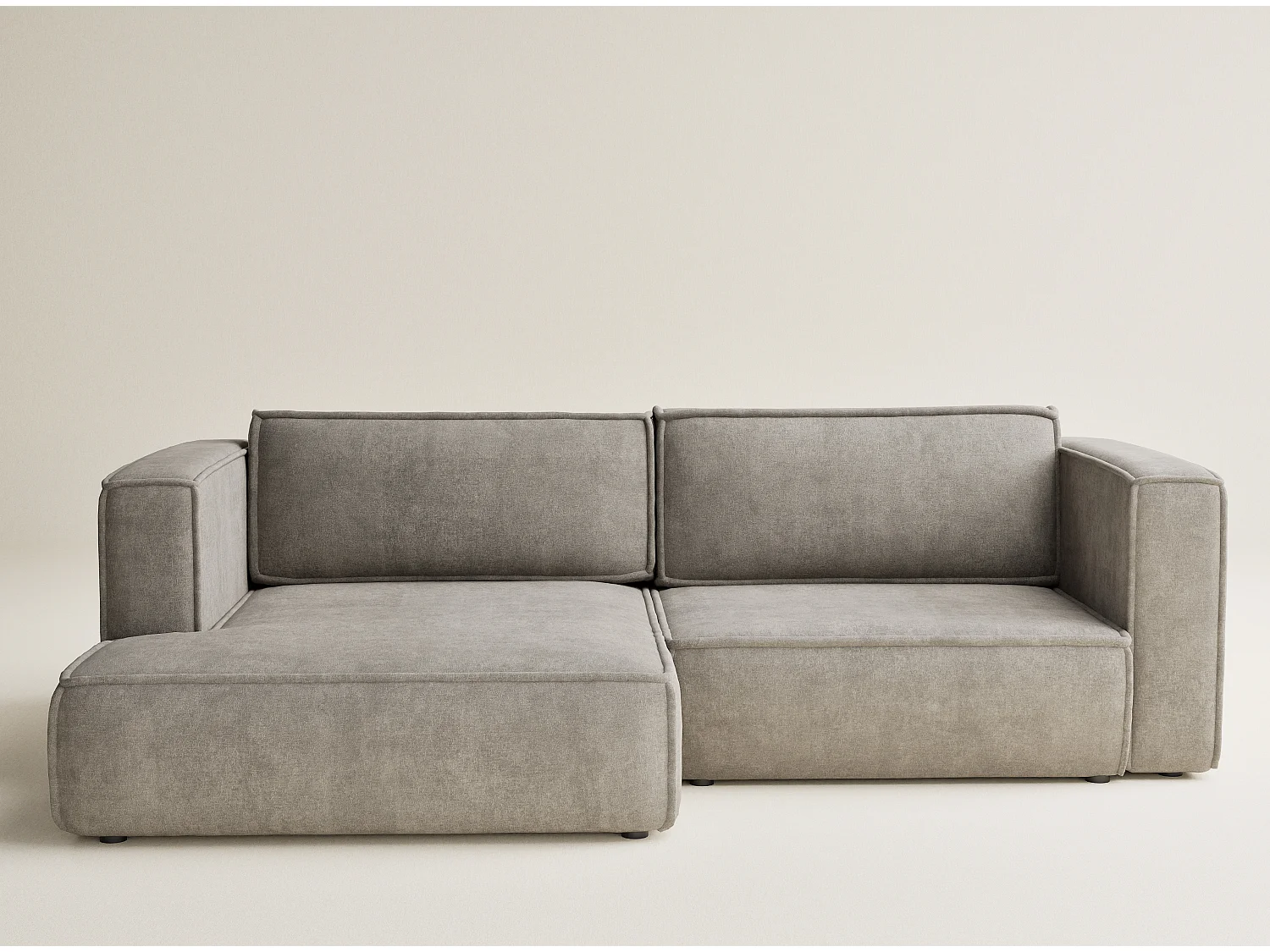 Canapé d'angle gauche avec fonction lit en tissu chenille taupe VELTO