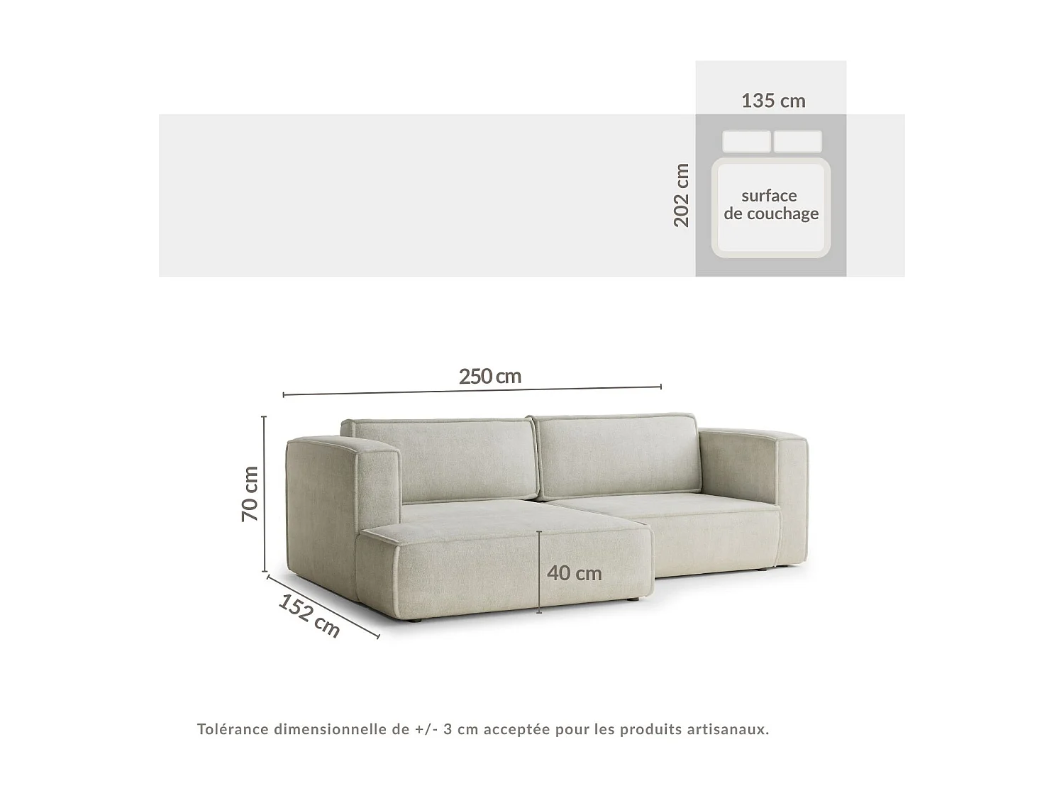 Canapé d'angle gauche avec fonction lit en tissu chenille taupe VELTO