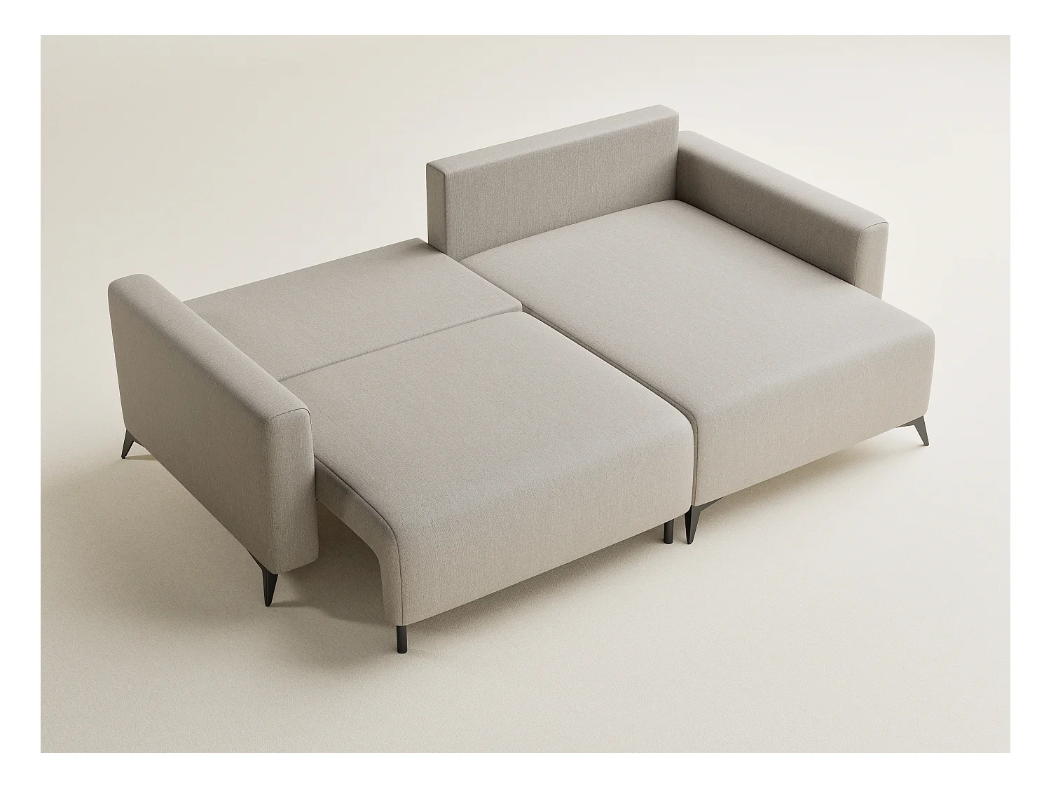 Canapé d'angle droit avec fonction lit en tissu tressé beige LEON