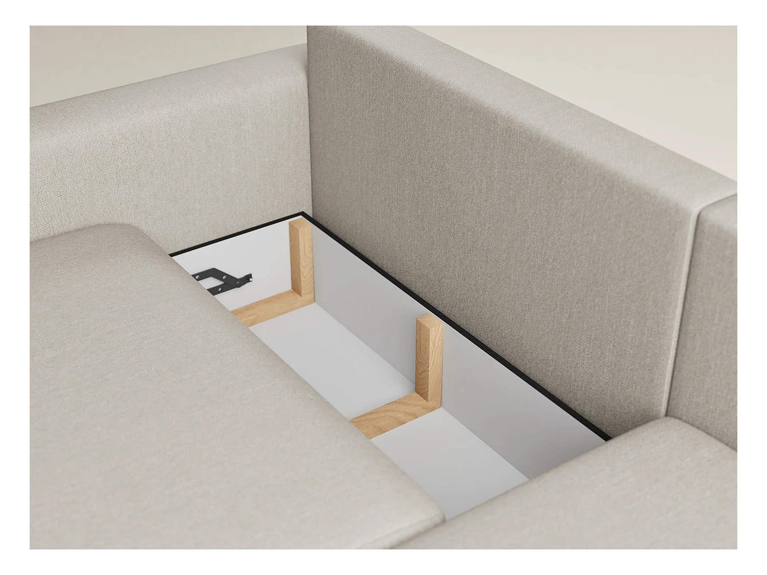 Canapé d'angle droit avec fonction lit en tissu tressé beige LEON