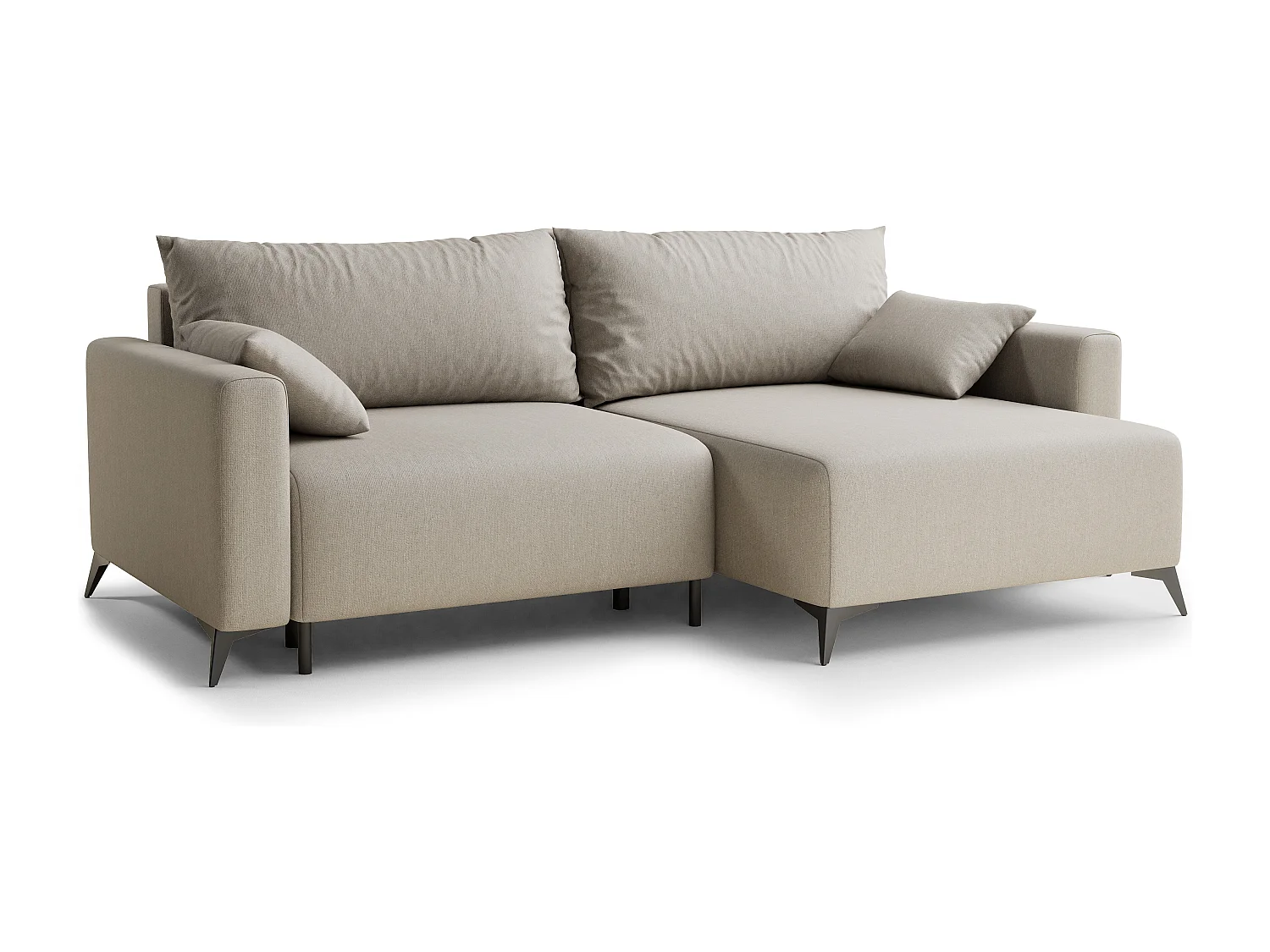 Canapé d'angle droit avec fonction lit en tissu tressé beige LEON