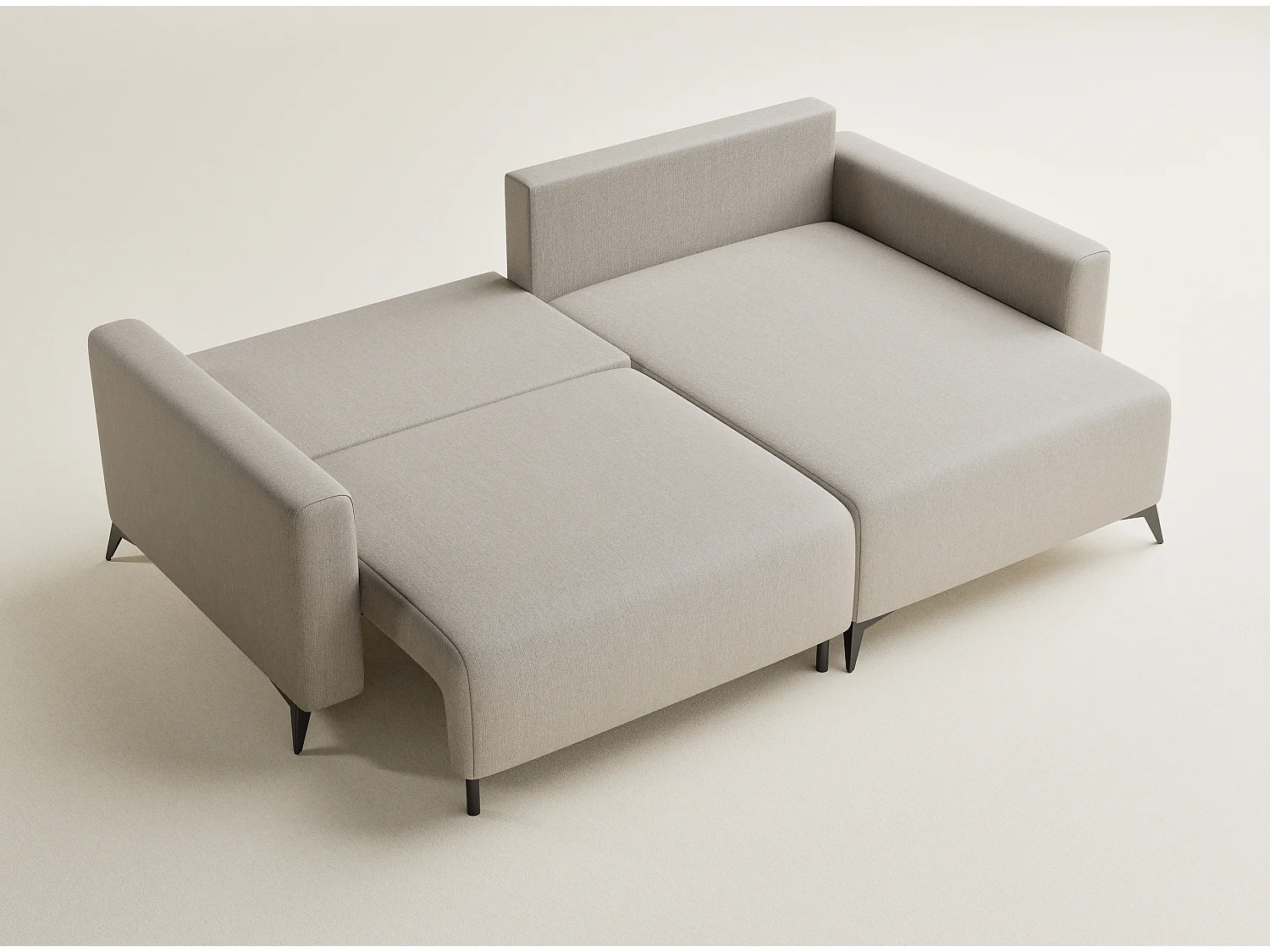 Canapé d'angle droit avec fonction lit en tissu tressé beige LEON