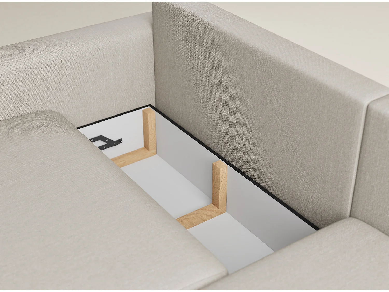 Canapé d'angle droit avec fonction lit en tissu tressé beige LEON