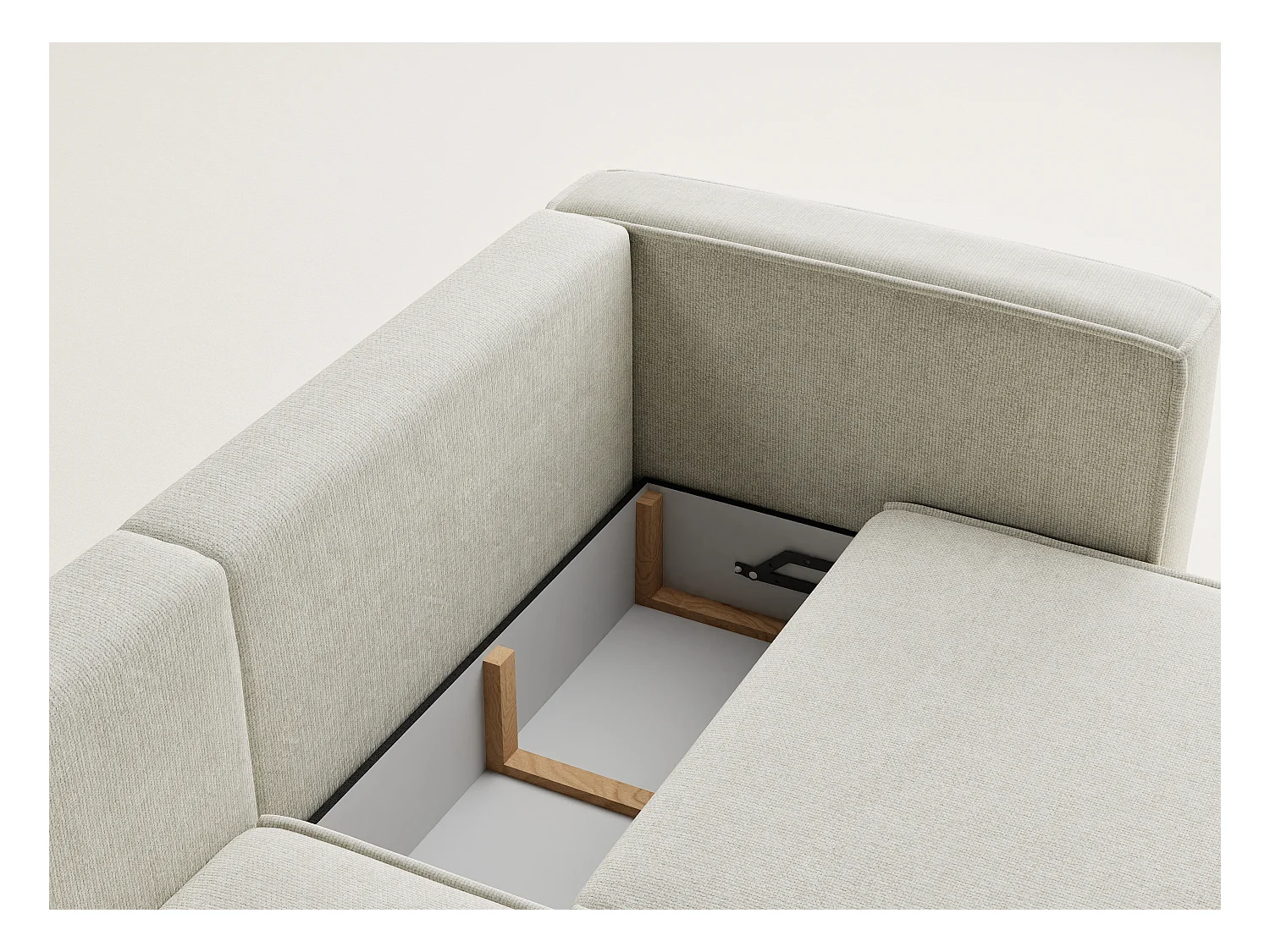 Canapé d'angle gauche avec fonction lit en tissu chenille creme VELTO