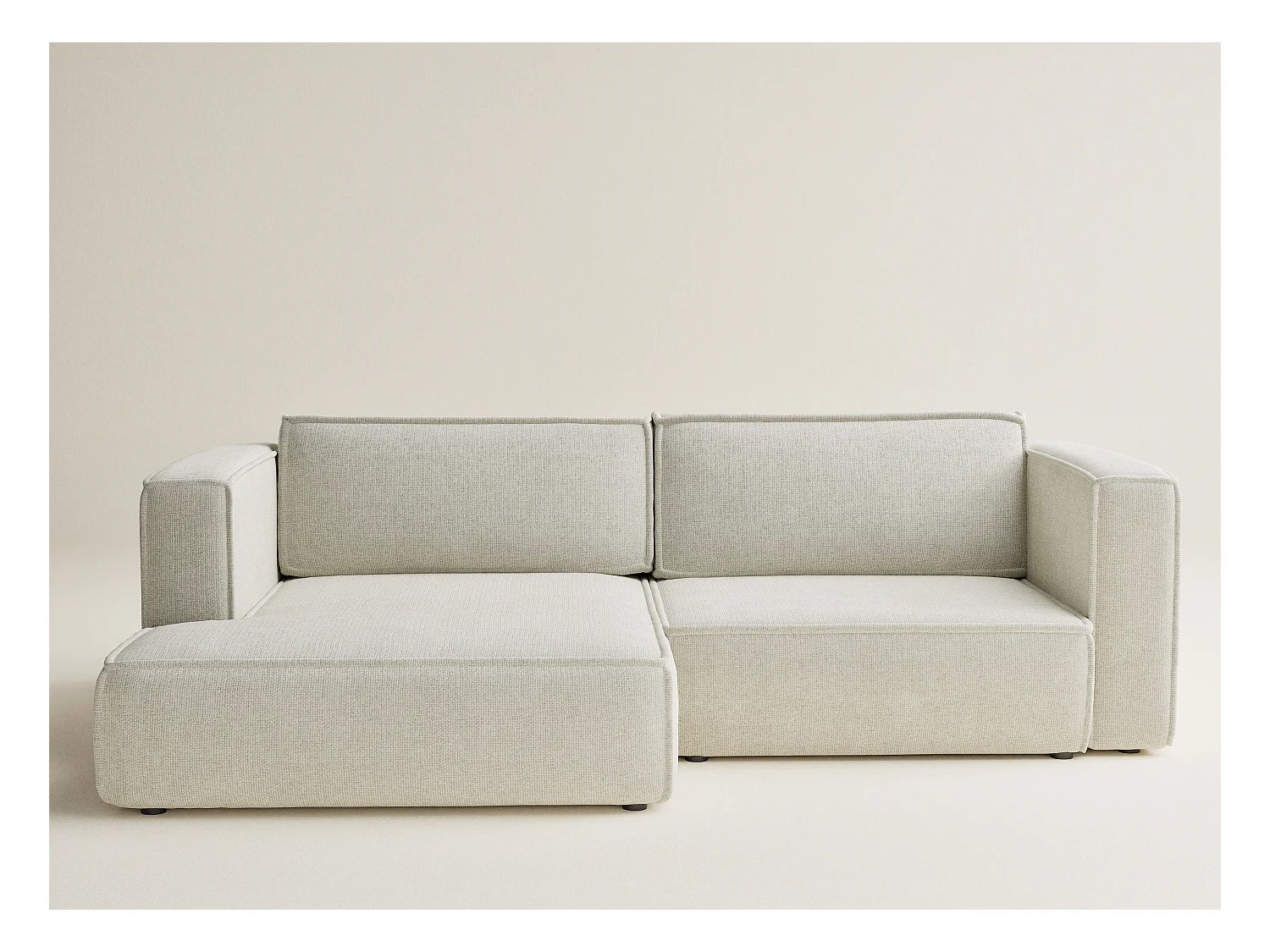 Canapé d'angle gauche avec fonction lit en tissu chenille creme VELTO