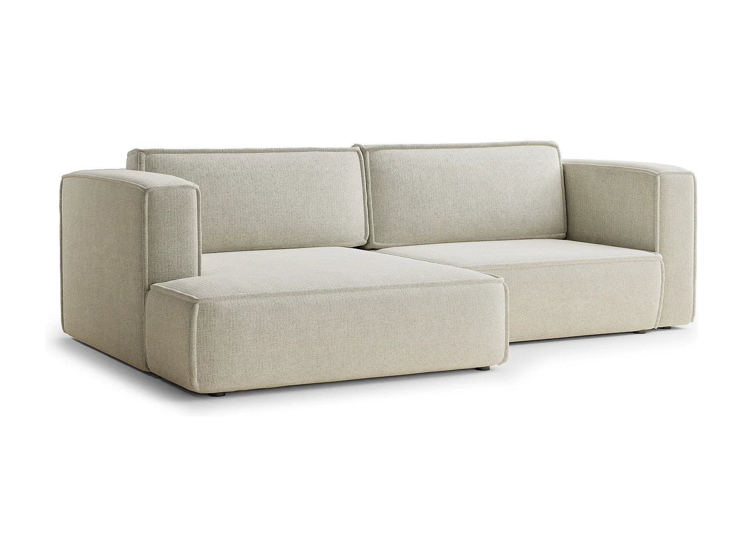 Canapé d'angle gauche avec fonction lit en tissu chenille creme VELTO