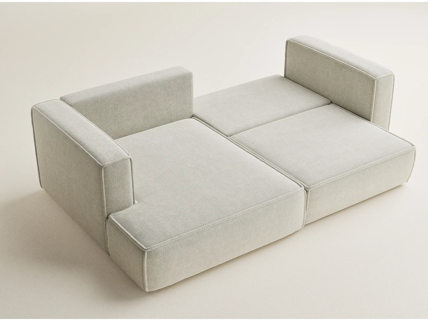 Canapé d'angle gauche avec fonction lit en tissu chenille creme VELTO