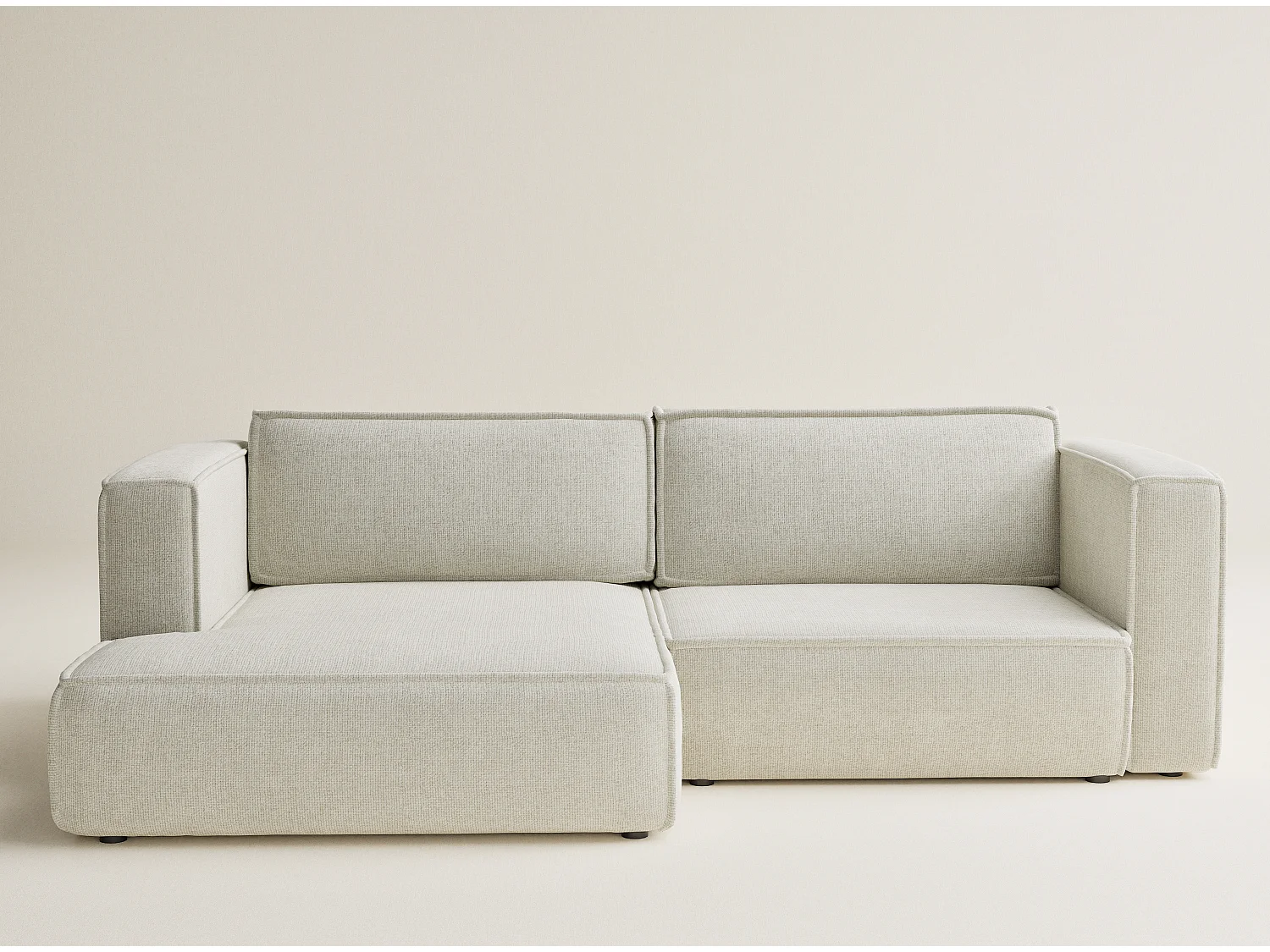 Canapé d'angle gauche avec fonction lit en tissu chenille creme VELTO