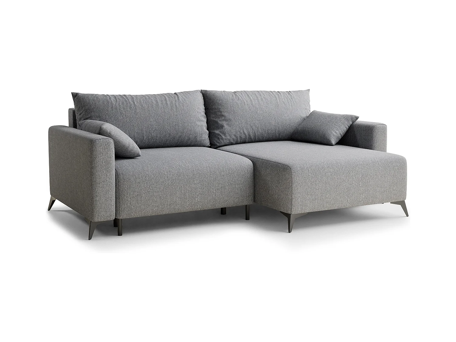 Canapé d'angle droit avec fonction lit en tissu tressé gris LEON