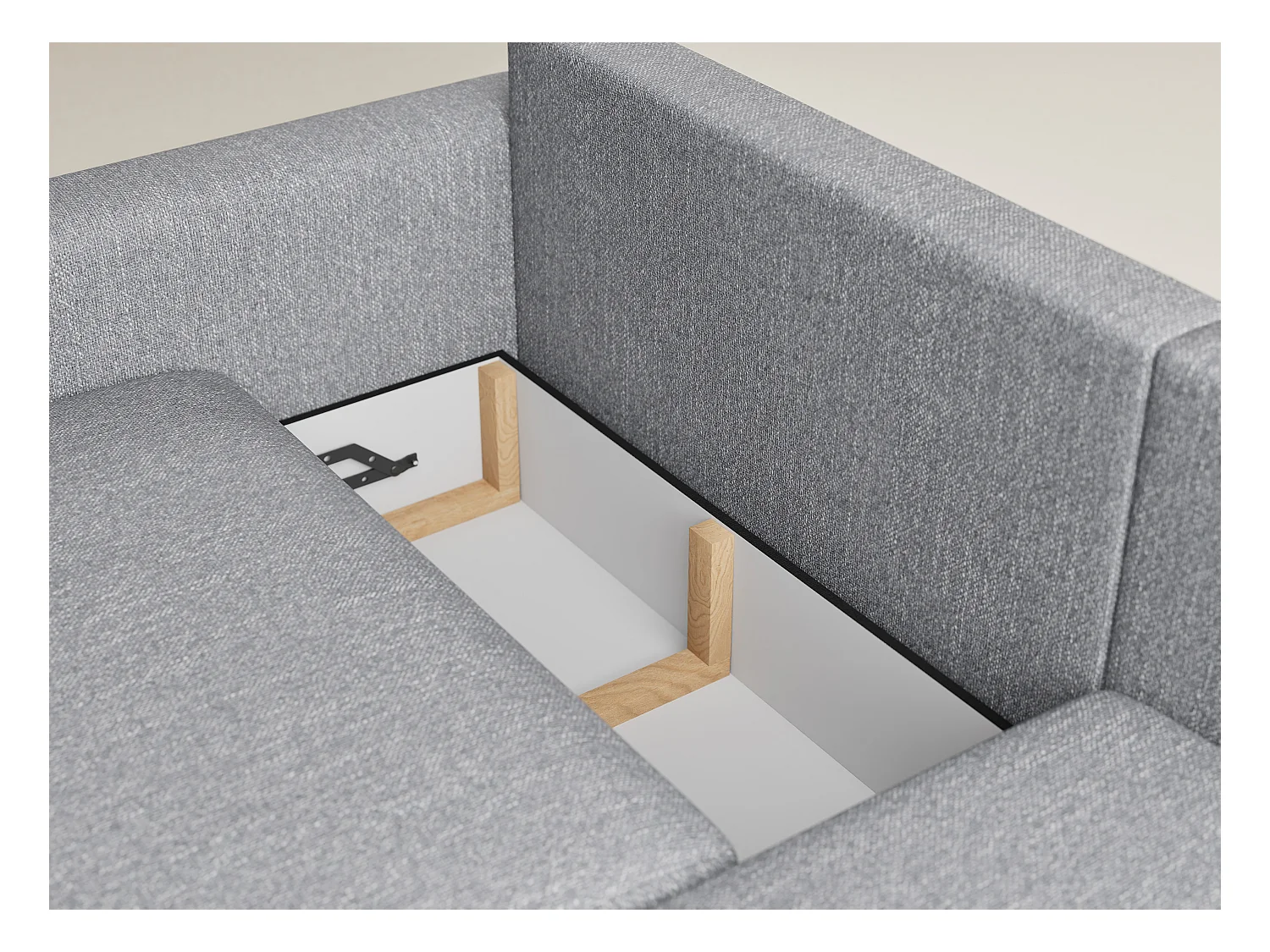 Canapé d'angle droit avec fonction lit en tissu tressé gris LEON