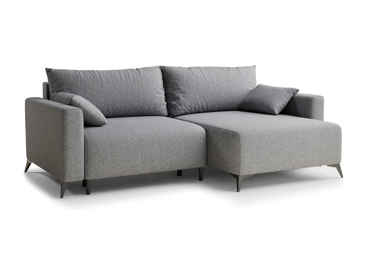 Canapé d'angle droit avec fonction lit en tissu tressé gris LEON