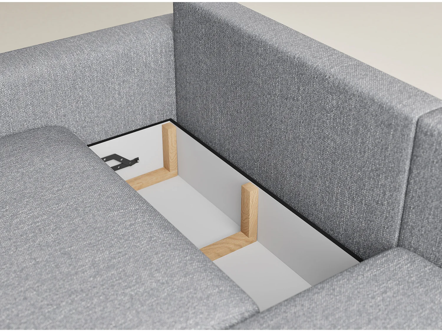 Canapé d'angle droit avec fonction lit en tissu tressé gris LEON