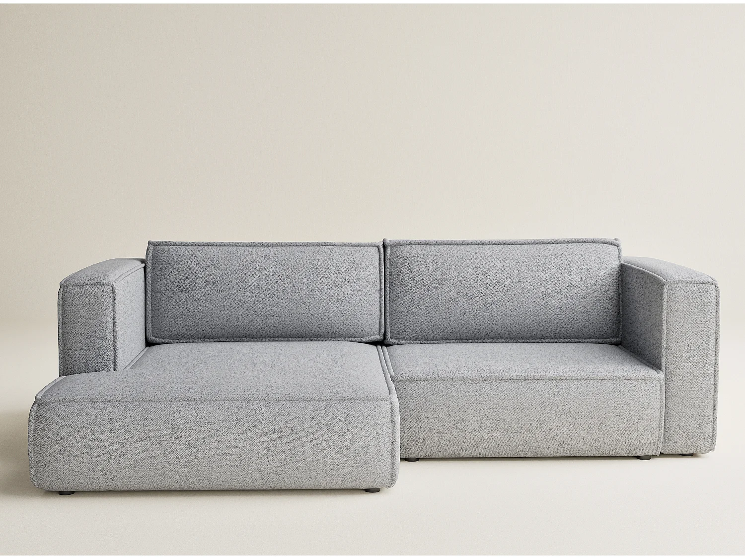 Canapé d'angle gauche avec fonction lit en tissu tressé gris clair VELTO