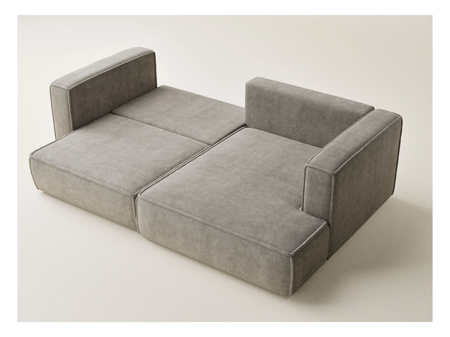 Canapé d'angle droit avec fonction lit en tissu chenille taupe VELTO