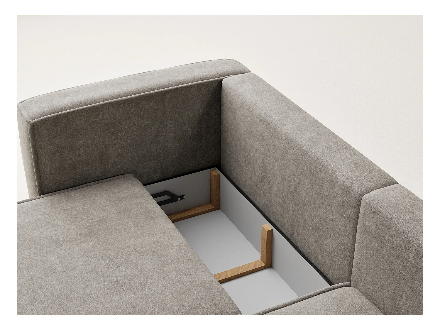 Canapé d'angle droit avec fonction lit en tissu chenille taupe VELTO