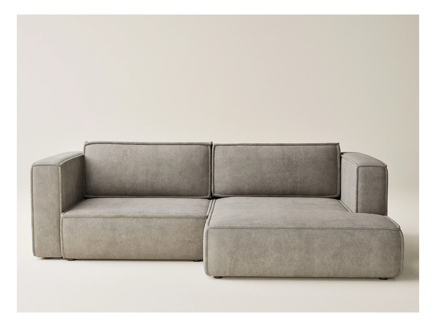 Canapé d'angle droit avec fonction lit en tissu chenille taupe VELTO