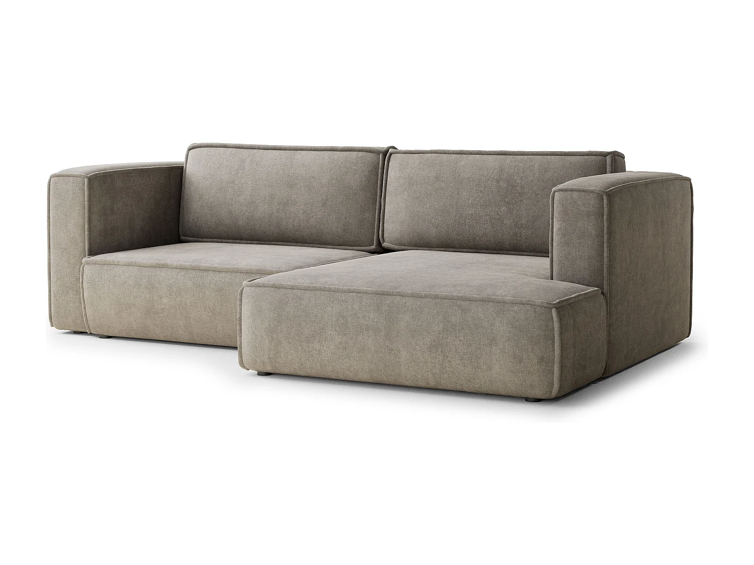 Canapé d'angle droit avec fonction lit en tissu chenille taupe VELTO