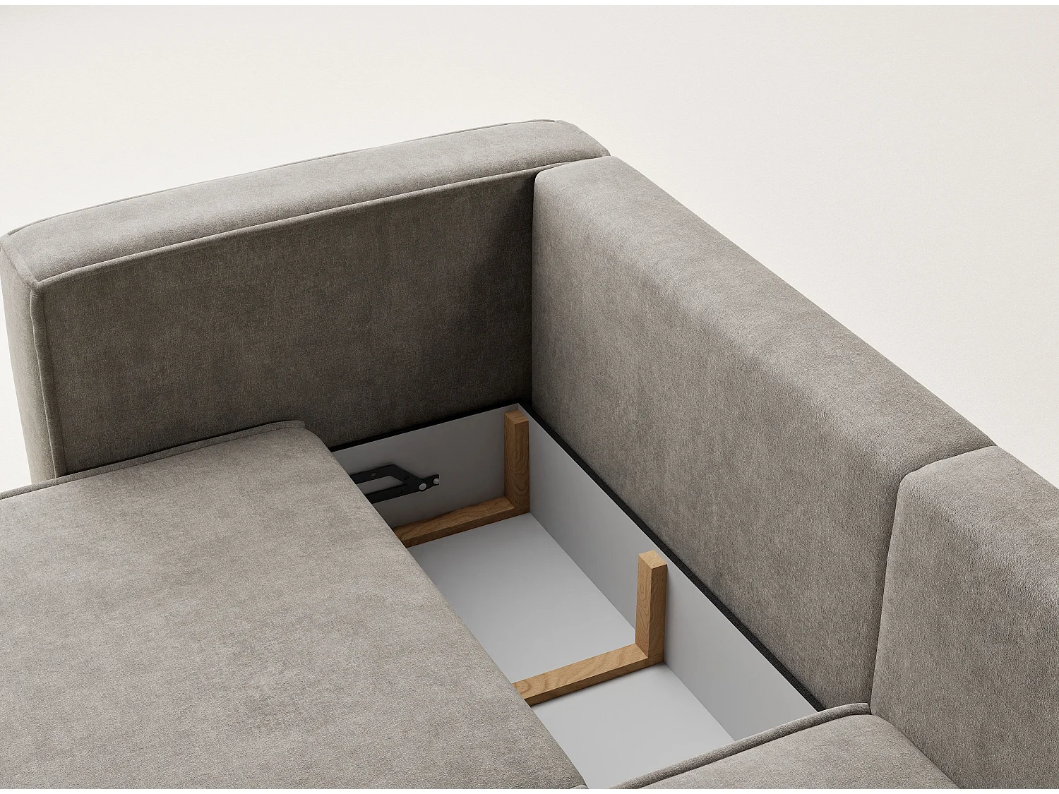 Canapé d'angle droit avec fonction lit en tissu chenille taupe VELTO